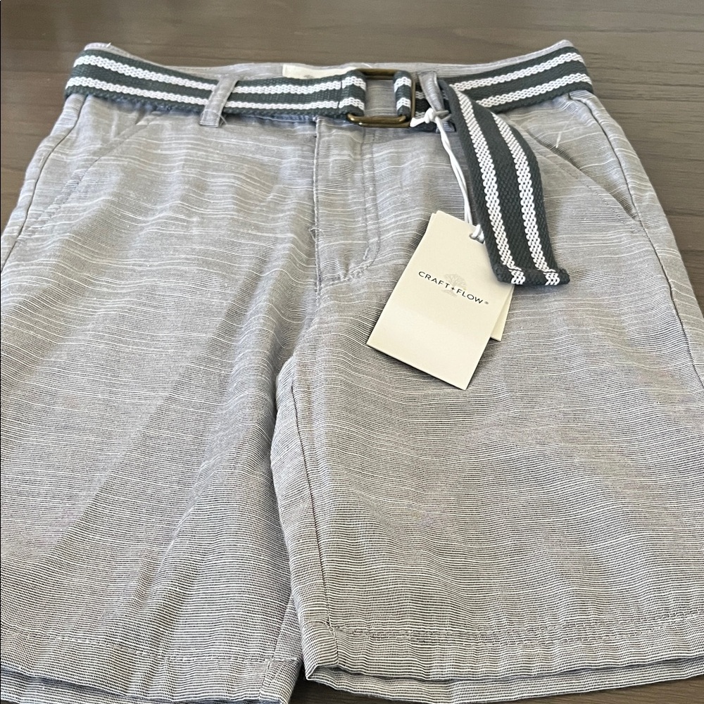 Craft + Flow Gray Striped Kids Shorts with Belt. Boy’s 8